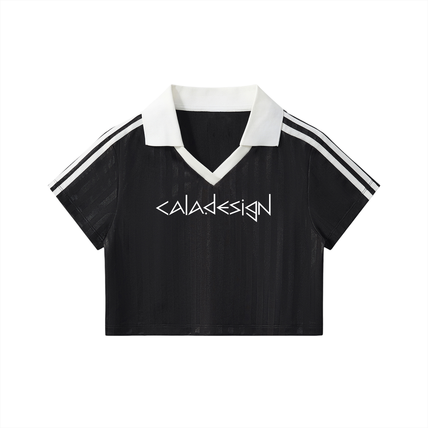 Contrast Collar Striped Cropped Jersey Black