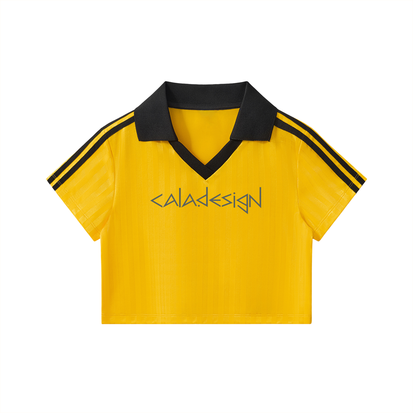 Contrast Collar Striped Cropped Jersey Yellow