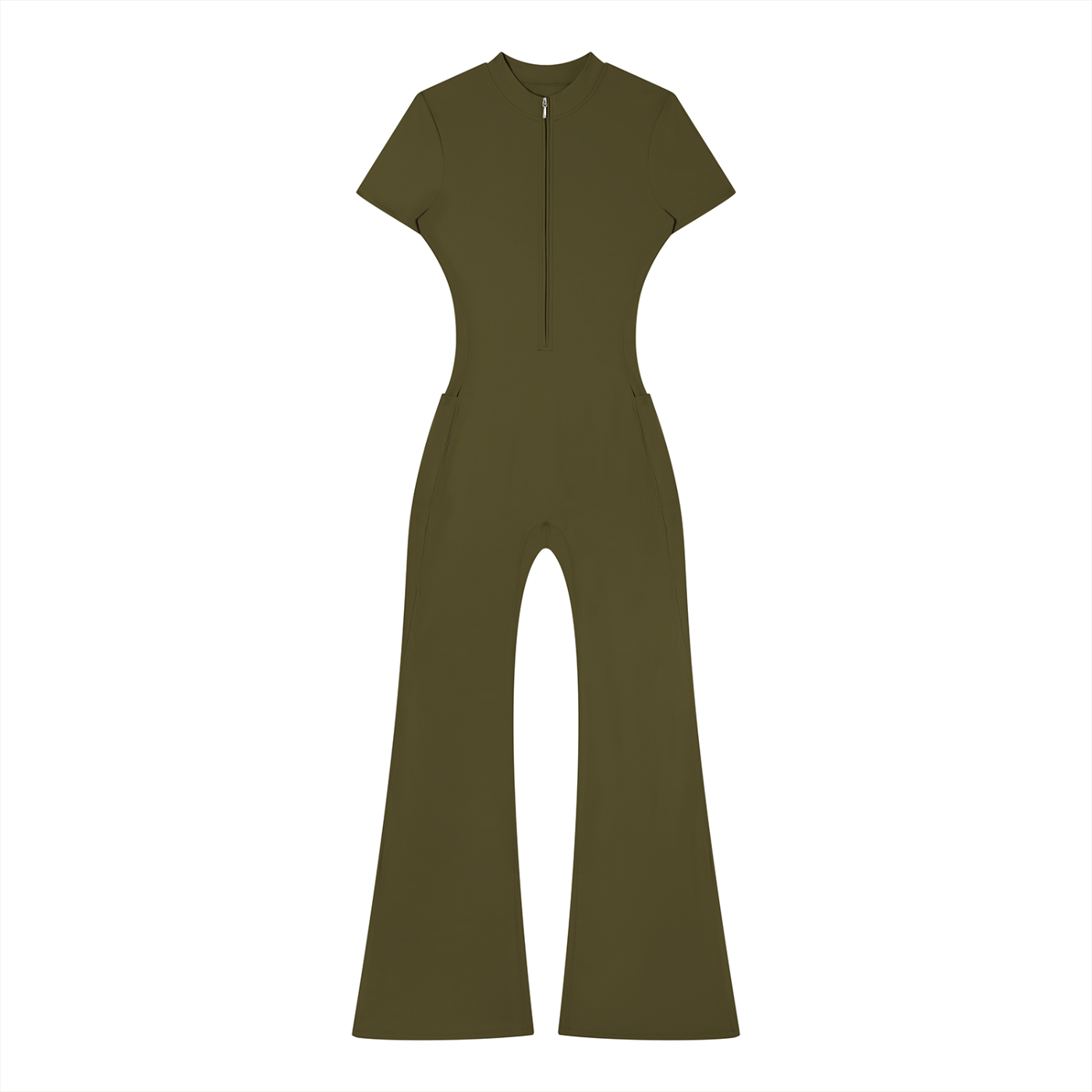 "RIZZ" Women’s Tight Flared Leg Quarter-Zip Jumpsuit 5 colors